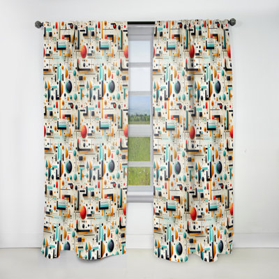 Midcentury Geometric Collage Pattern I - Abstract Geometric Room Darkening Curtain - 1 Panels