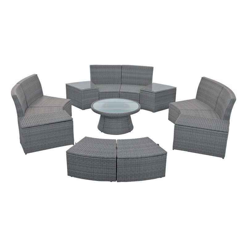 Ensemble de canapé modulaire d'extérieur en rotin 10 pièces, ensemble de conversation en osier PE pour une combinaison libre