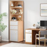 Tall Corner Cabinet, Sofa Side Triangle Corner Hutch with Open Shelves, Drawer, Single Door