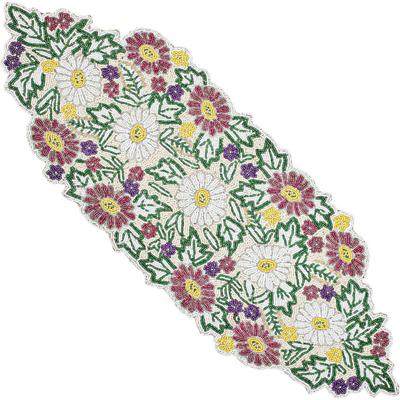 Chemin de table floral multicolore fabriqué à la main avec perles et perles de verre sur polyester pour les repas et les événements
