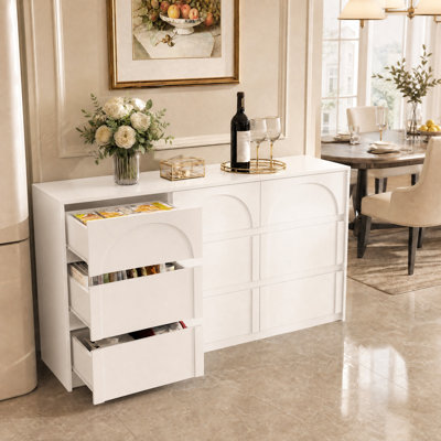 Buffet à 9 tiroirs de 160 cm de large avec glissières métalliques et motif festonné décoratif