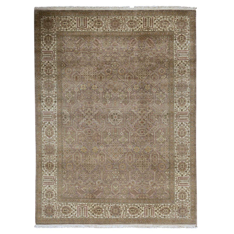Tapis brun / ivoire noué à la main, Rectangle 8 pi 11 po x 11 pi 10 po
