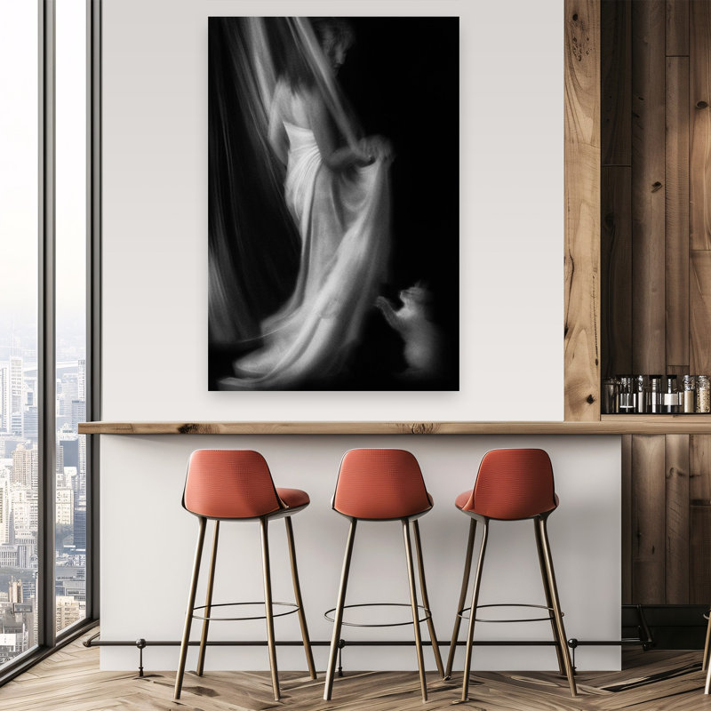 Graceful Woman Playful Cat Delicate Dramatic Elegant Cat Wall Art Print 1 Piece Wrapped Canvas Wall Art