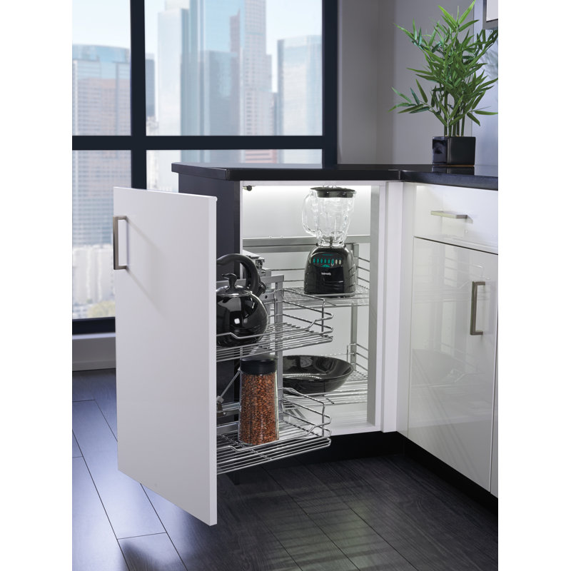 Chrome Two-Tier Wire Bottom Door-Mount Optimizer for 18" Blind Corner Cabinet Openings, 18"W