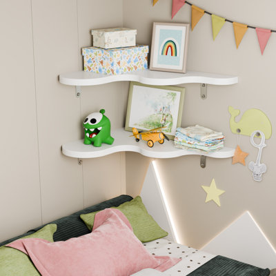 Étagères murales mignonnes en nuage, étagère d'angle flottante ondulée, étagères murales d'angle en nuage avec supports, étagères murales mignonnes pour décor de chambre de bébé, tablettes d'angle pour chambre à coucher, salon, salle de bain et décoration intérieure, blanc