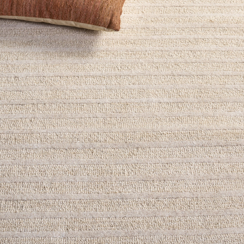Ebony Hand Tufted Wool/Cotton Striped Rug in Beige/Ivory, Square 6'