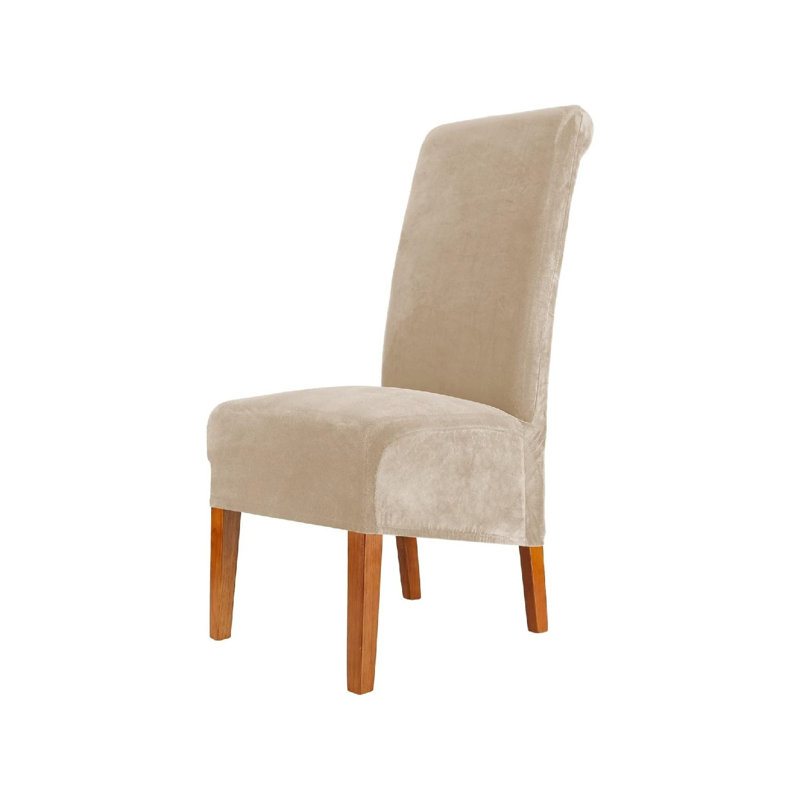Box Cushion Dining Chair Slipcover, Velvet - Beige