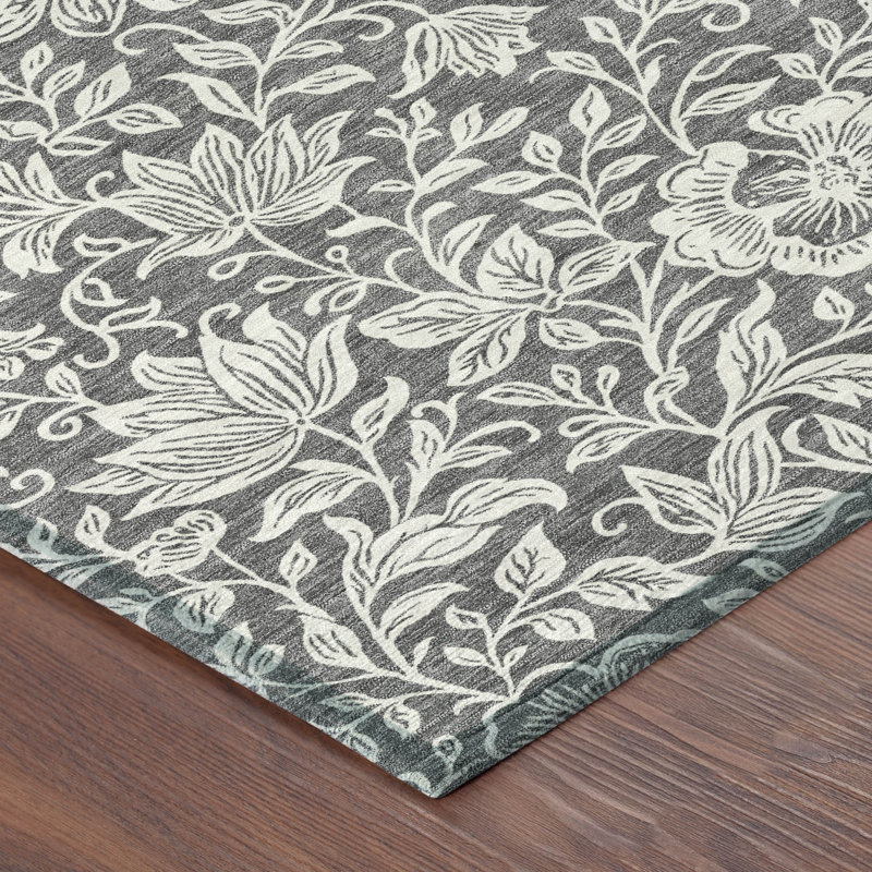 Machine Washable Indoor/Outdoor Chantille ACN2572 Floral Rug, 2'3" x 7'6" Runner, Gray