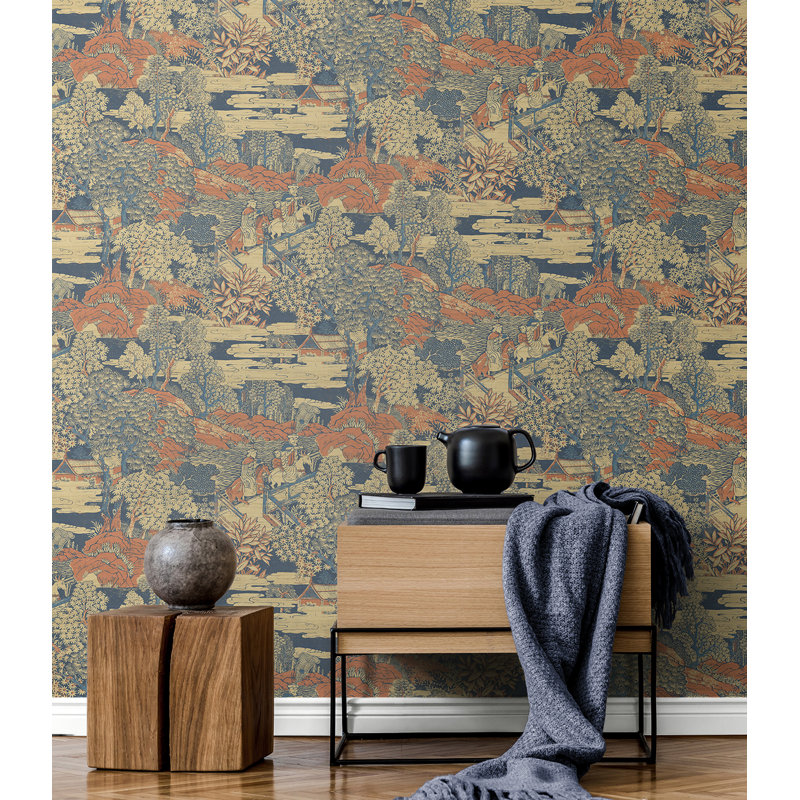 Papier peint Winston Porter Designs Midnight Sky Tory Garden, Bleu marine / moutarde