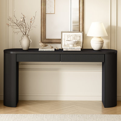 Table d'entrée avec design cannelé, console moderne avec rangement, plateau ovale et 2 tiroirs pour l'entrée et le salon