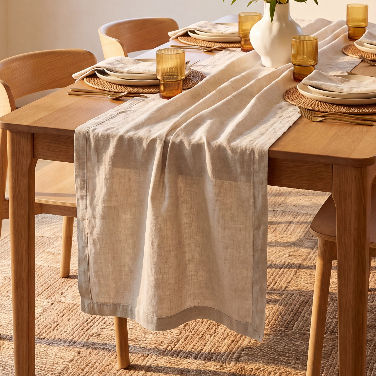 Maria Linen Tablecloth, 55.13" Square, Khaki Brown