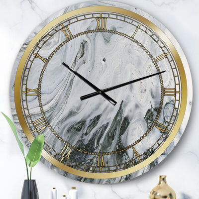 Marbre gris et blanc avec Golden Power - Glam horloge murale