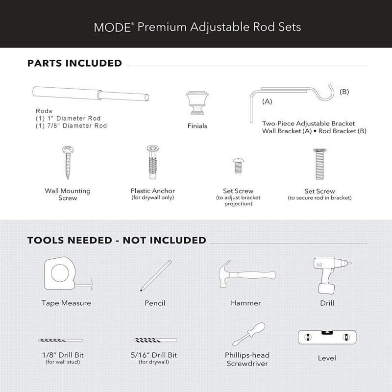 Nickel Adjustable Curtain Rod Set with Modern Endcap Finials
