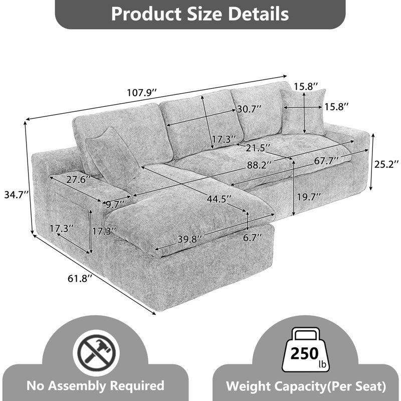 Canapé modulaire en L en chenille Boneless, Chenille grise