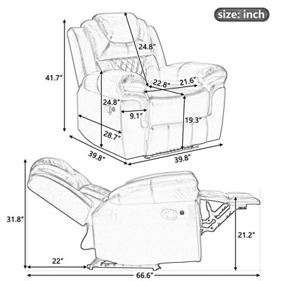 Fauteuil inclinable manuel de cinéma maison avec bande lumineuse à DEL pour le salon, la chambre à coucher, brun