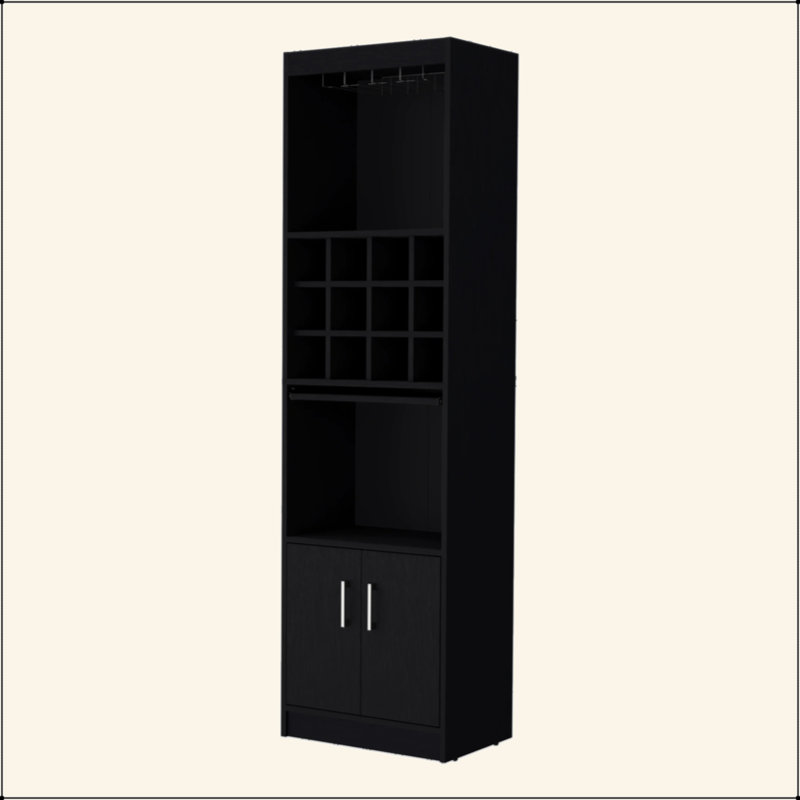 Black Bar Cabinet With Wine Storage, Black