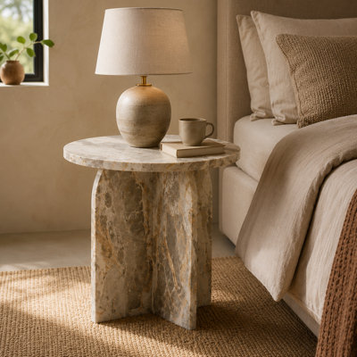 Orbit Monolith 40x40cm Concrete-Effect Coffee Table with Solid Block Pedestal Base, Side Table