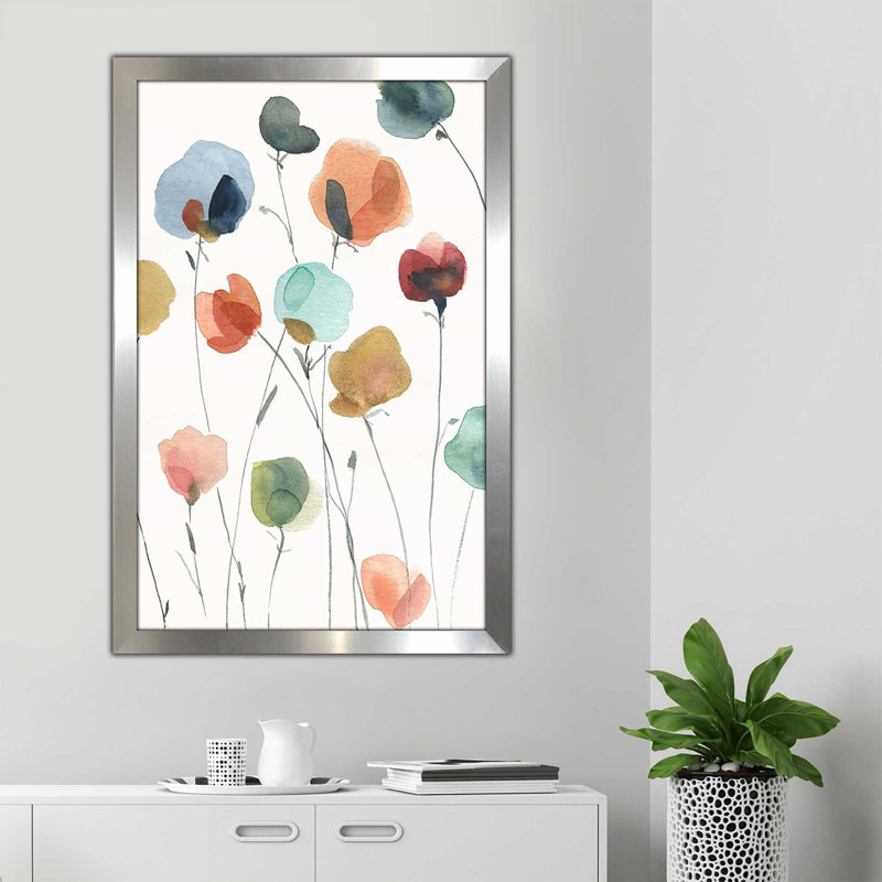«Lollipop Garden II» par - Peinture, Encadrement argenté, H 39,5 po x l 27,5 po x P 0,75 po