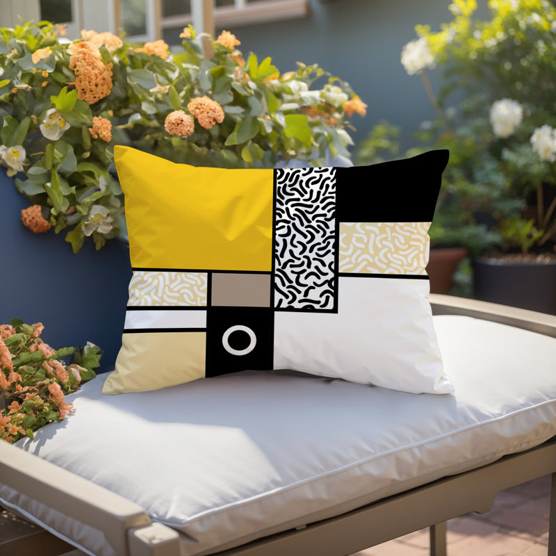 Coussin lombaire réversible intérieur / extérieur Plexa, Rectangle H 14 po x l 20 po, Jaune