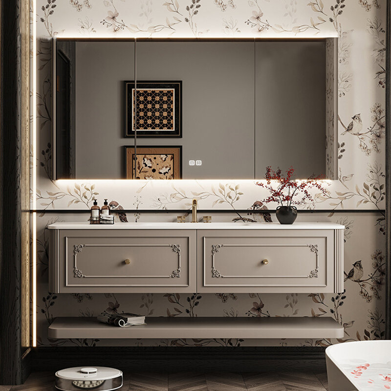Armoire de salle de bain luxueuse de style américain, Gris clair, H 18,35 po x l 47,24 po x P 21,65 po