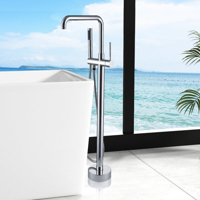 Freestanding Bathtub Faucet With Hand Shower - . Two Handles, Manual Bathroom Faucet. Metal Construction. Full Body Spray For Efficient Cleansing. Elegant And Streamlined Appearance. 6.47 In Width,