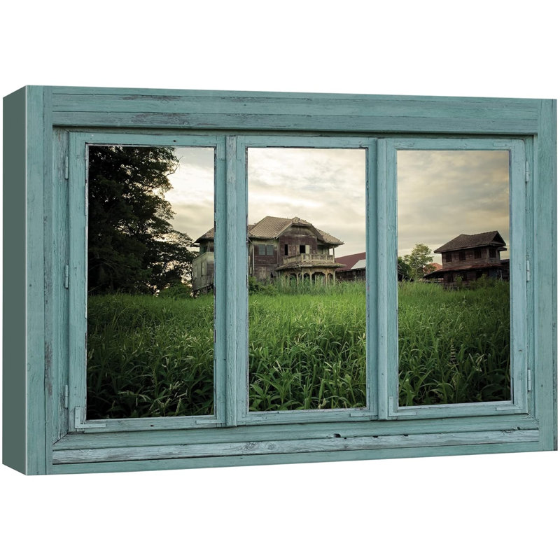 "Vintage Farmhouse Over The Field, images de nature rustique et paysage vibrant" sur toile, H 24 po x l 36 po