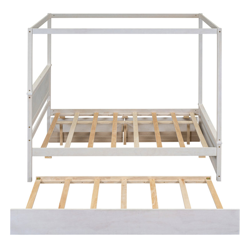 Lit à baldaquin de conception moderne avec lit gigogne et plateforme de rangement en bois efficace