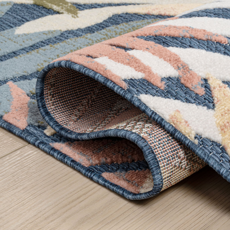 Tropics Palm Leaves Indoor/Outdoor Rug, Rectangle 4' x 6', Dark Blue/Multi