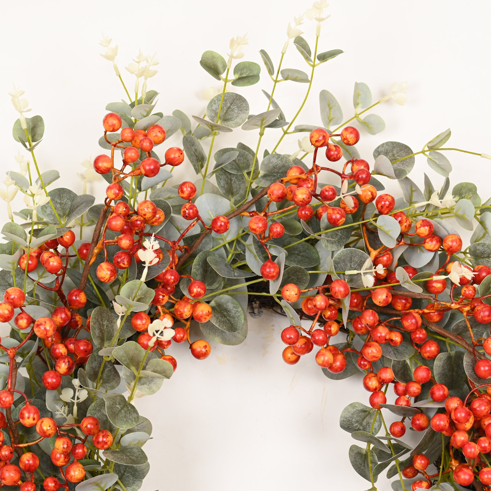 24" Eucalyptus, Berry Thanksgiving Wreath, Orange