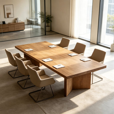 Modern Solid Wood Rectangular Conference Table for 8 People