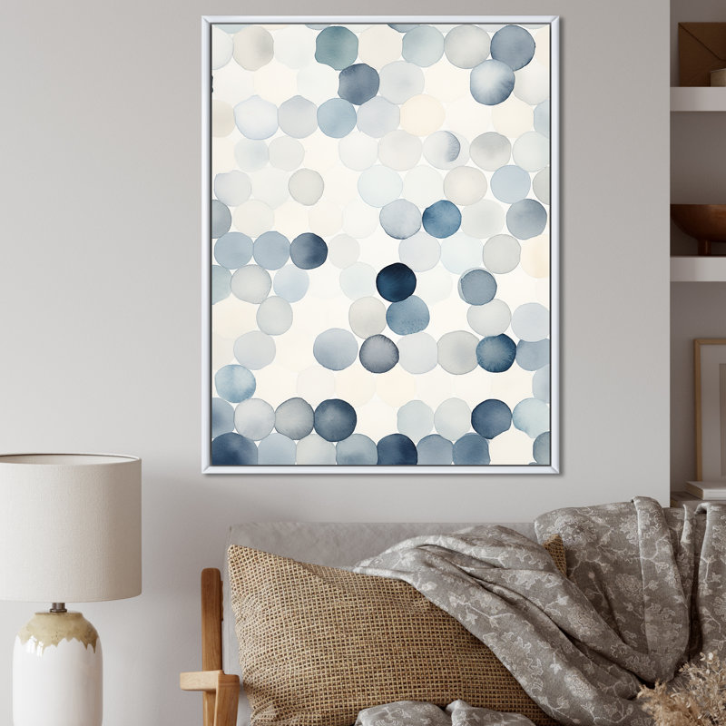 Cercle matriciel aquarelle en bleu délavé rétro I - impressions d'art géométriques modernes, Cadre flottant blanc