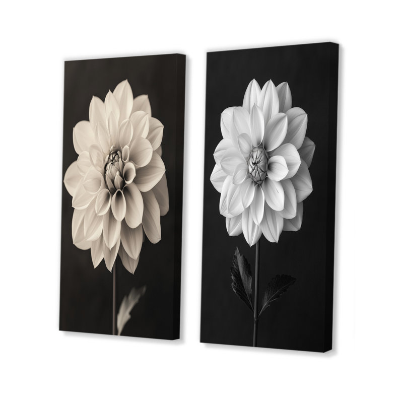 Ensemble de 2 pièces d'art mural gris Dahlia, Toile tendue, H 28 po x l 24 po