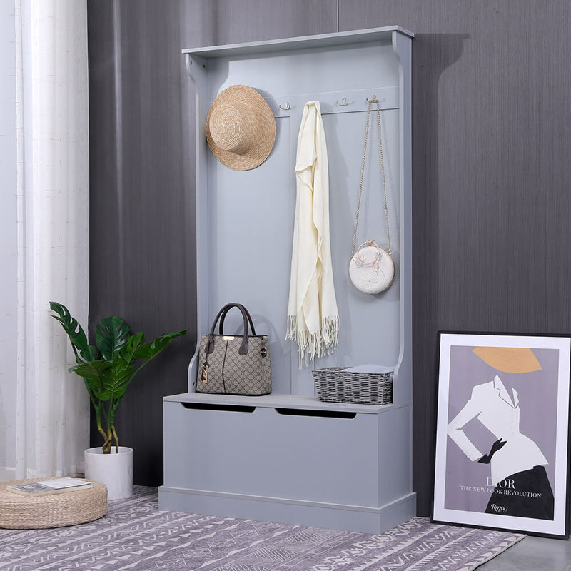 Adame Hallway Tree with Storage Bench, Grey