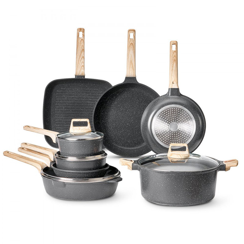 19 - Piece Non-Stick Grey Cookware Set, Black