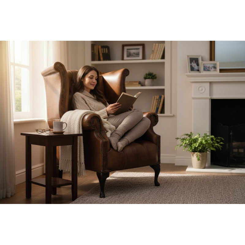 Upholstered Wingback Chair, Antique Tan