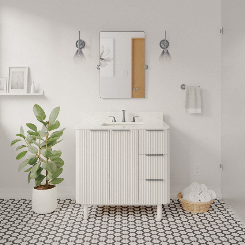 Meuble-lavabo 36 po Belwood, Nickel brossé, Marbre d'ingénierie