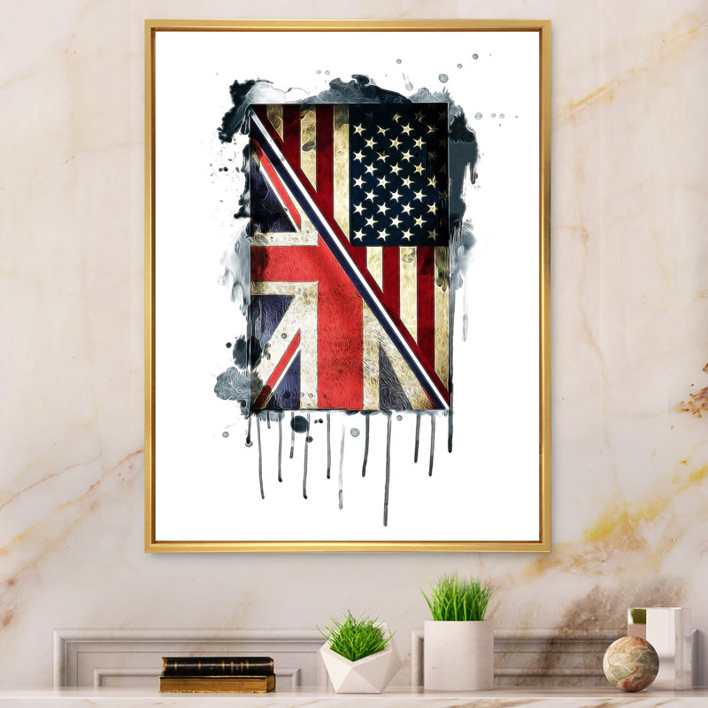 «Vintage British and American Flag - Floater Frame», impression sur toile