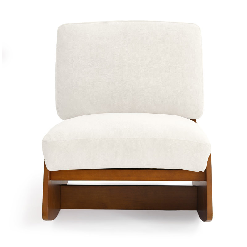 Chaise berçante rembourrée en bois massif, Beige