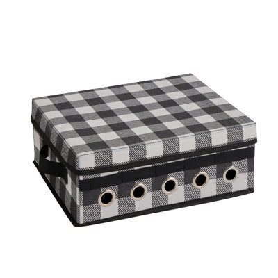 Gracie Oaks Buffalo Plaid Gift Wrapping and Ribbon Storage Organizer Box in Black & White