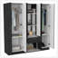 Armoire à six portes Mitu, sept tablettes intérieures, un tiroir, tringle noire / blanche