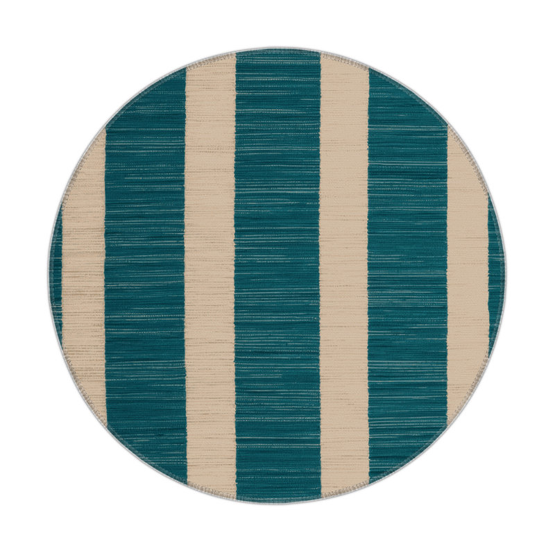 HorizontalStripes Green Indoor and Outdoor Area Rug, Round 5'
