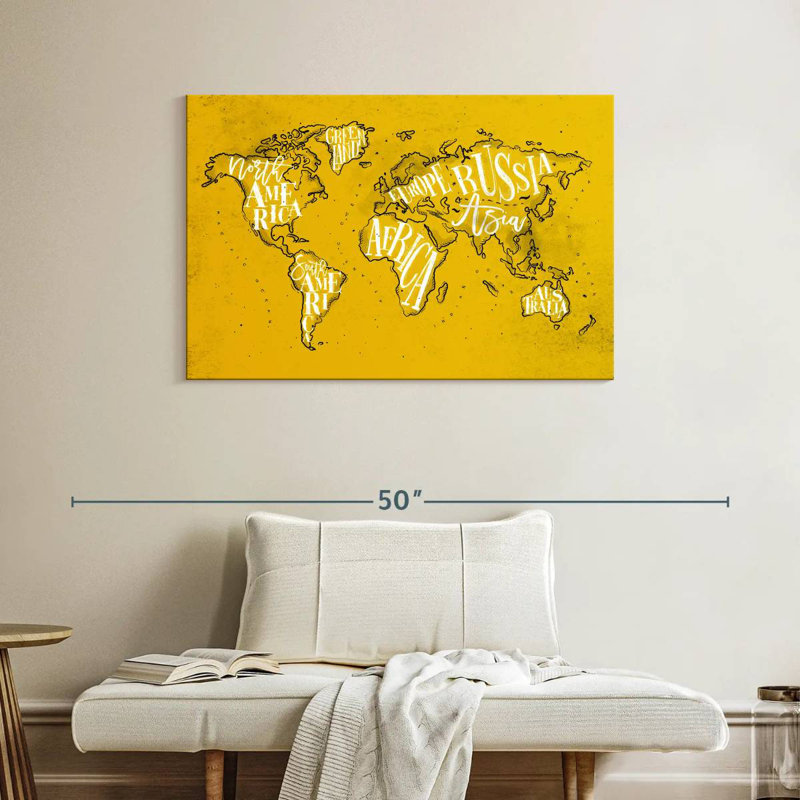 Carte du monde jaune Aliaz, H 26 po x l 39 po