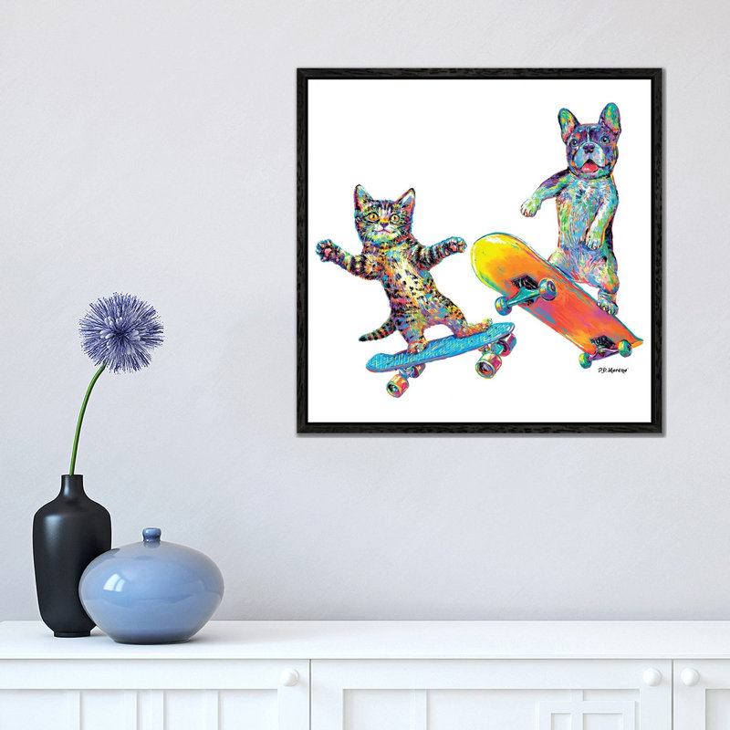 Couple Skateboards by P.D. Moreno - Print on Canvas, 45.72 cm H x 45.72 cm W, Black Framed