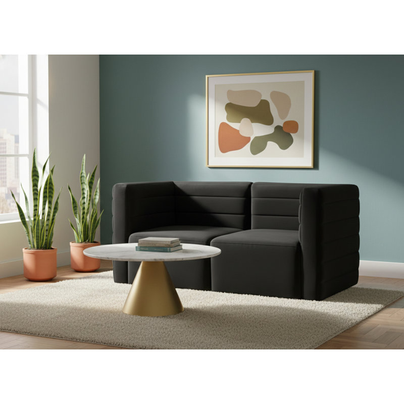 Enso 63'' Velvet Loveseat, Black Velvet