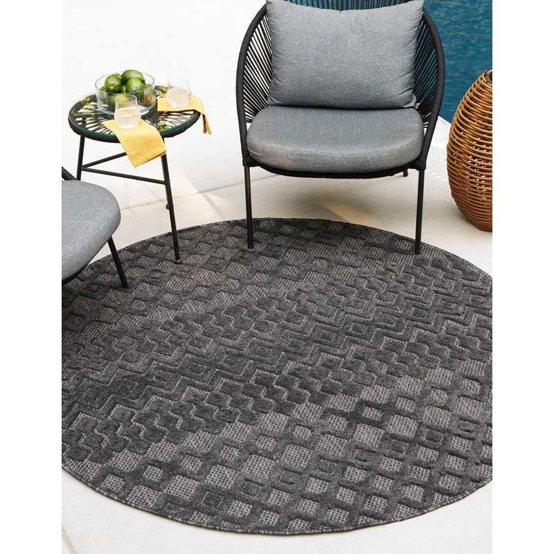 Hearns Geometric Indoor / Outdoor Rug, Round 3'