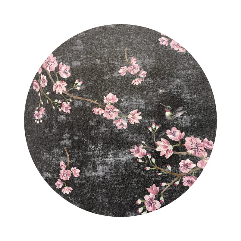 Blossom Fantasia Pebble 16" Vinyl Placemat, Black/Pink