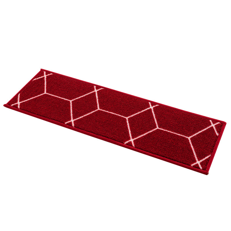 Tapis d’escalier antidérapant à motif hexagonal Tietjen, Burgundy Red