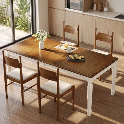 Traditional Rectangular Dining Table with Framed Wood Top, Turned Rubber Wood Legs & 300 lb Capacity – Classic Dining Table for Dining Room and Kitchen