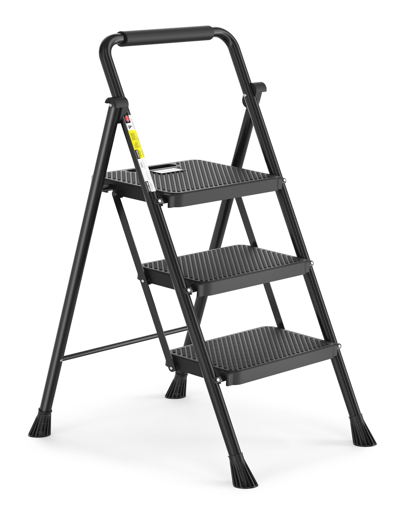 Ebern Designs 3 Step Ladder, Folding Step Stool with Wide Anti-Slip Pedal, Sturdy Steel Ladder, Convenient Handgrip, Lightweight 500lbs Portable Steel Step Stool, Black & Reviews | Wayfair
