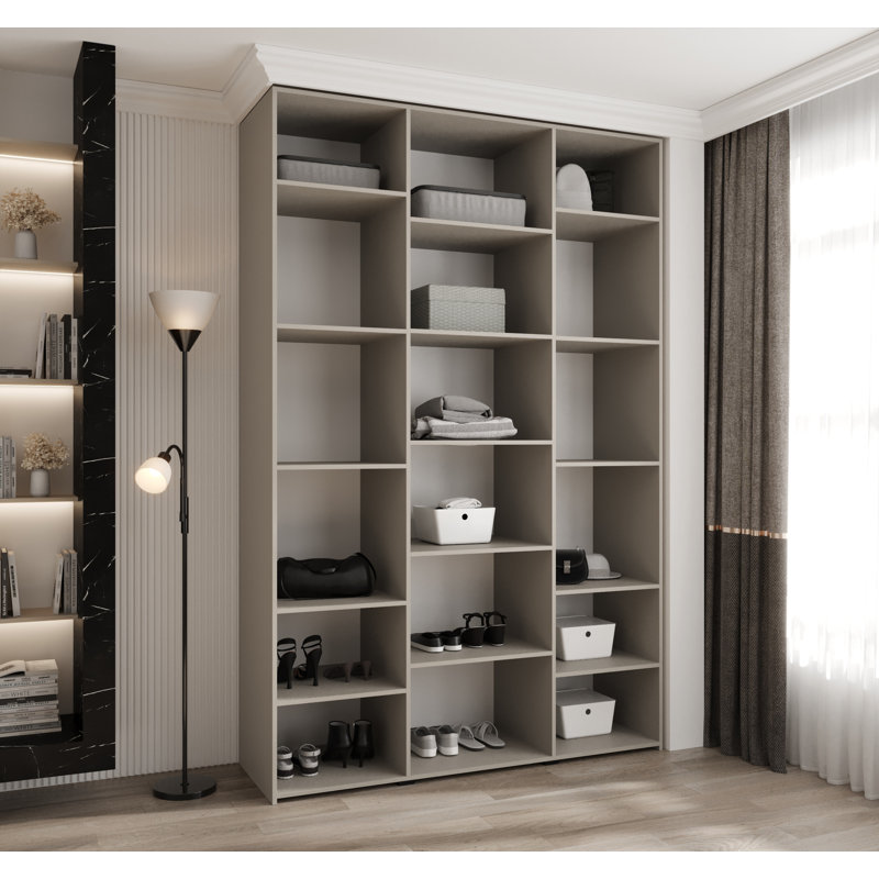 3 Door Manufactured Wood Wardrobe, 245.5 cm H x 160 cm W x 50 cm D, White Matt/Gold